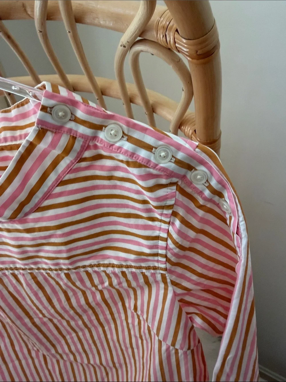 J. Crew Striped Button-Shoulder Long Sleeve Top in Pink, Yellow & White